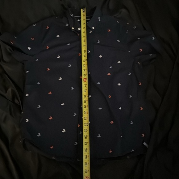 Michael Bastian Blue with Red White Blue Scorpions Printed Short Sleeve Shirt - Picture 6 of 6